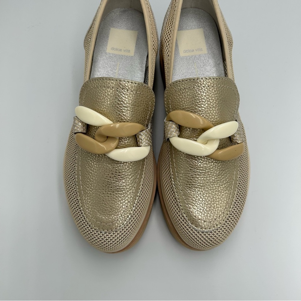 Dolce Vita Jaksen Platform Loafers Gold Mesh Chain Size 7 Shoes Tan - Picture 3 of 8